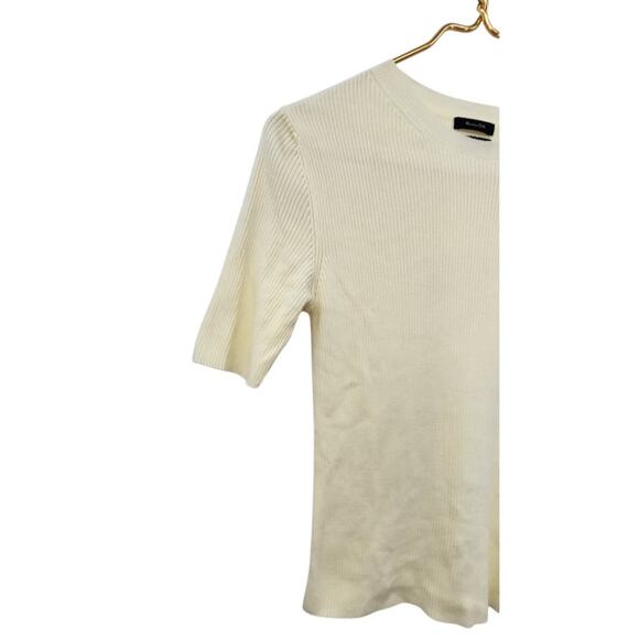 Massimo Dutti Italian Yarn Ribbed 1/2 Sleeve Sweater Top Pale Yellow Medium - Picture 3 of 8